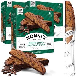 Nonni's Espresso Chocolate Chip Biscotti Cookies - 3 Boxes Espresso Coffee Cookies - Espresso Chocolate Chip Cookies w/Dark Chocolate - Italian Biscotti Individually Wrapped Cookies Kosher - 6.88 oz