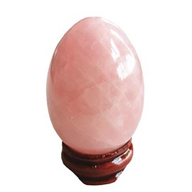 Manekieko Natural Rose Quartz Egg Shaped Meditation Chakra and Home Decoration for Balancing Gemstones and Crystal Figures, 5 x 3.5 cm Reiki Healer and Yoga Practitioner with Wooden Stand