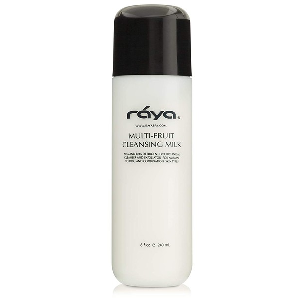 RAYA Multi-Fruit Facial Cleansing Milk with AHA and BHA 8 oz (G-154) | Exfoliating Soap-Free Cleanser and Make-Up Remover for Dry and Combo Skin | Made with Multi-Fruit Alpha and Beta Hydroxy Acids