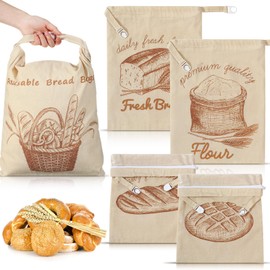 Hsei 5 Pack Beeswax Bread Bags for Homemade Bread,Breads Pattern,Tpu