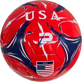 PLAYPRO Country Training Soccer Ball - Elite Edition - for All Ages - Size 2, 3, 4 and 5 (USA - RED, 3-6 Pack)