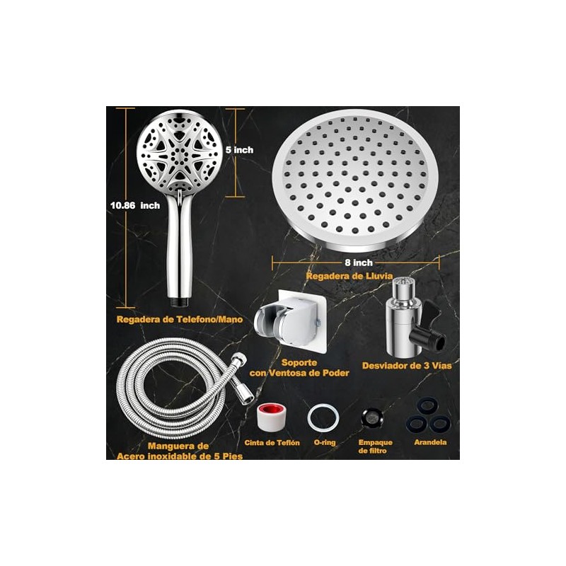 Set de Regaderas para Baño Alta Presión con 8" Cabezal