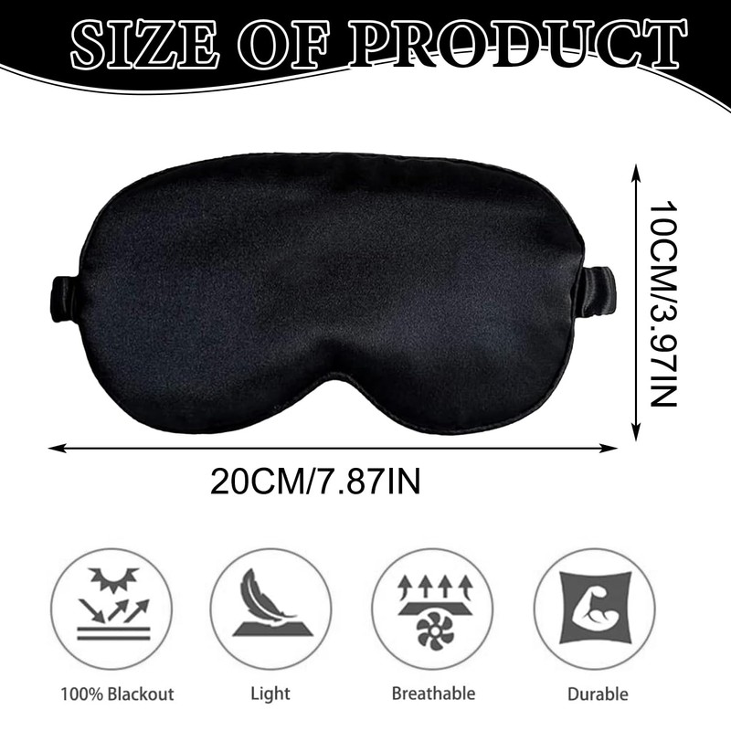Black Silk Sleep Mask with Adjustable Strap - Luxurious, Comfortable