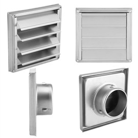 Louvered Outdoor Dryer Vent Cover Air Vent Duct Grill 100mm Stainless Steel Wall Air Vent Square Tumble Dryer Extractor Fan Outlet Outdoor Weather Proof Louver