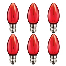 C7 RED Replacement Light Bulbs, Shatterproof LED Light Bulb for Outdoor Indoor Decoration String Lights, E12 Candelabra Base, 0.6Watt Equivalent to 7Watt Incandescent Bulb, Non-Dimmable, Pack of 6