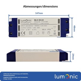 Lumonic I LED Transformer BLV-30-24 I 24V 30W I Input 220-230VAC I Flicker-Free & Efficient I Overload Protection I LED Power Supply I for LED Lighting & LED Strip