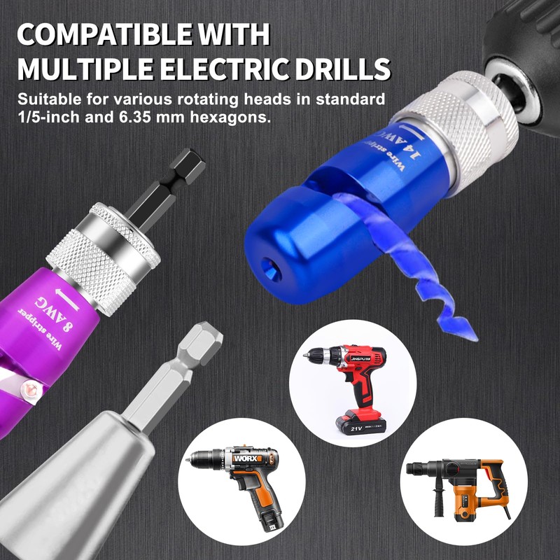 Wire Stripper for Drill, 8/10/12/14 AWG Wire Stripping Tool &