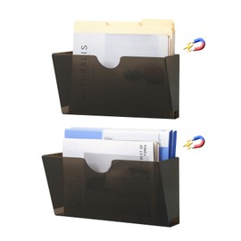 Qozary Clear Acrylic Magnetic File Holder - 2 Pack Magazine Rack for File Cabinets, Magnetic Mail Holder, File Organizer for Refrigerator, White Board, Office