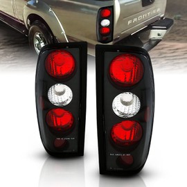AmeriLite for 1998-2004 Nissan Frontier Euro Clear Black OE Replacement Tail Lights Brake Lamps Set - Passenger and Driver Side