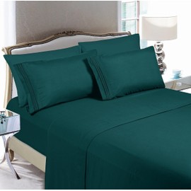Elegant Comfort Luxury 4-Piece Bed Sheet Set - Luxury Bedding 1500 Thread Count Egyptian Quality Microfiber, Wrinkle Resistant Cool & Breathable, Easy Elastic Fitted, Queen, Marine Teal