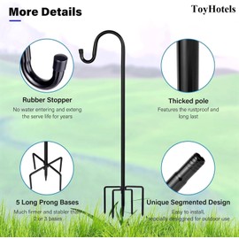 ToyHotels Shepherd Hooks for Outdoor, 1 Pack 62 Inch Bird Feeder Pole with 5 Prongs Base for Hanging Lantern, Hummingbird Feeder, Lightweight Plant, Shepherds Hook for Bird Feeders for Outside