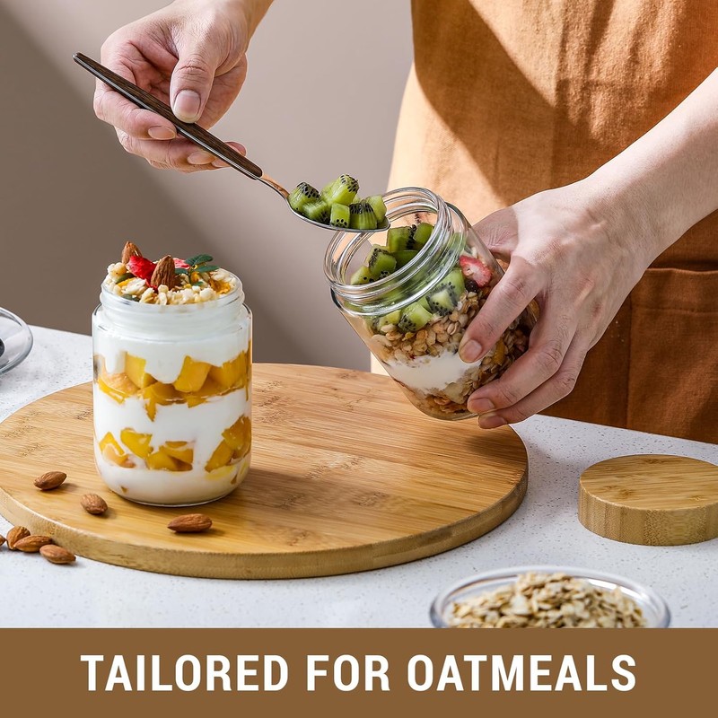 NETANY 4-pack 16oz Glass jars with Airtight Lids, Overnight Oats