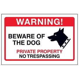 VSafety Beware Of The Dog, Private Property Sign - 150mm x 100mm - Yellow Rigid Plastic
