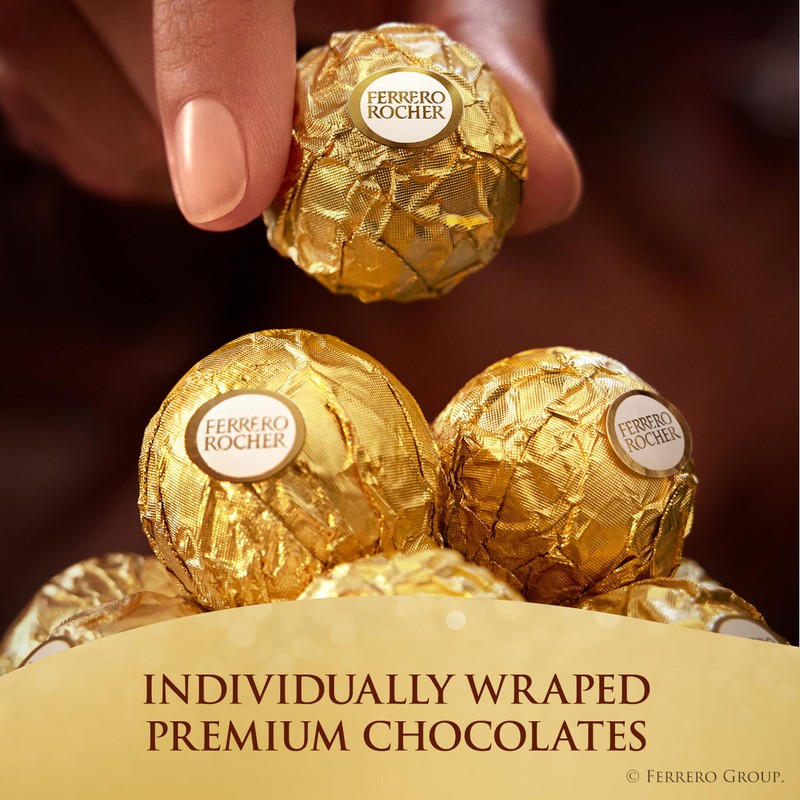 Ferrero Rocher, Premium Milk Chocolate Hazelnut, Individually Wrapped Chocolate Gift