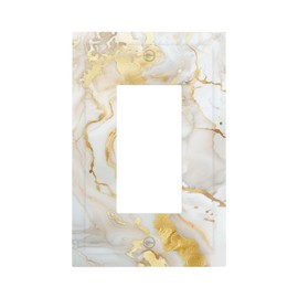 Wmhusu Outlet Covers Gold/White Marble Abstract Modern Luxury 1 Gang Wall Plate Single Rocker Light Switch Cover Decorative GFCI Receptacle Electrical Switchplate for Bathroom Bedroom（2Pack）