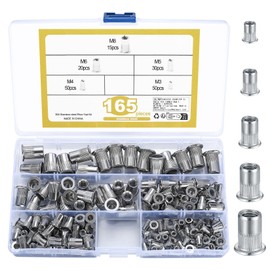 165 Pcs Rivet Nuts Set, Threaded Insert Nutsert, M3 M4 M5 M6 M8 Stainless Steel Flat Head Nutsert Rivnuts, Threaded Insert Blind Rivet Nuts Assortment Kit for Metal, Wood, Aluminium