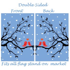 ShineSnow Happy Valentine's Day Birds in Love Kissing on a Tree House Flag 28" x 40" Double Sided Polyester Welcome Large Yard Garden Flag Banners for Patio Lawn Home Outdoor Decor