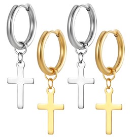 LuLiyLdJ 2 Pairs of Cross Earrings Men's Earrings Men's Earrings for Men Earrings Cross Stainless Steel Classic Cross Earrings Stud Earrings Ear Piercing for Men Women (Gold, Silver), Stainless Steel