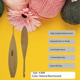 Handcrafted Wooden Crochet Hooks with Bag, 4 MM to 10 MM | Comfortable Grip | Smooth Finish & Ergonomic Design | Galaxy Indiacraft (Natural Beechwood, Set of 7)