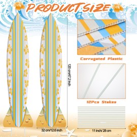 Lineshading 2 Pcs LED Surf Board Yard Signs with Stakes - Tropical Summer Lawn Sign Light up Hawaiian Outdoor Decor - Plastic Surfboard Sign with Stakes for Beach Pool Party Decor