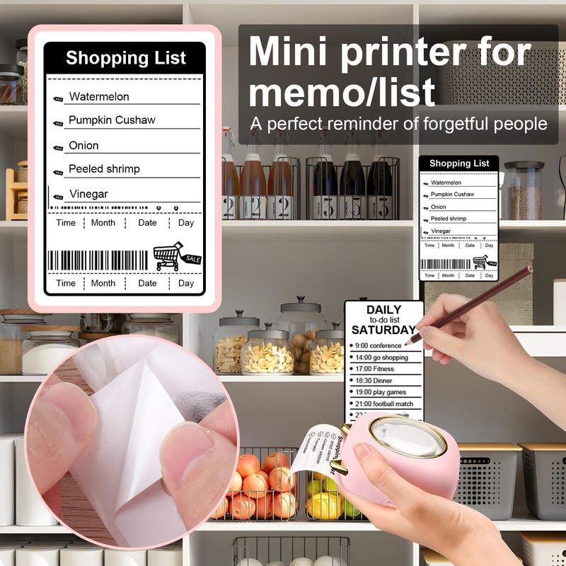 GuKKK Mini Printer, Mobile Photo Printer, Portable 7 Colours LED,