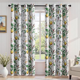 MYSKY HOME Floral Blackout Curtains 84 inch Long for Living Room Vintage French Country Grommet Lemon Hummingbird Patterned Room Darkening Thermal Drapes Bedroom Dining Room, 2 Pcs, 52", Greyish White