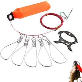 LIKENNY Float Attached Stringer Fishing Gear Stringer Spring Hook 5pcs Wire 5m Fishing Lock Buckle Fishing Supplies Freshness Retention Fish Grip Boat Fishing Sea Fishing with Storage Bag