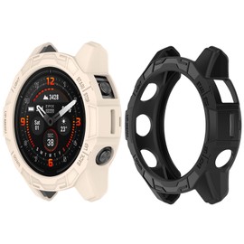 HUAYUWA 2 Pack Soft TPU Case (Black+Beige) Compatible with Garmin Epix Pro 51mm / Fenix 7X Pro / Fenix 7X Smart Watch Protective Case Cover