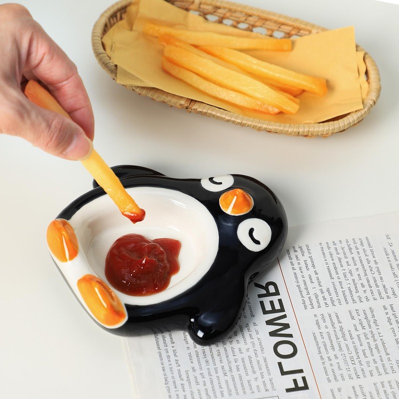 Bicuzat Cute Penguin Shaped Ceramic Sauce Dishes, Seasoning Dishes, Sushi