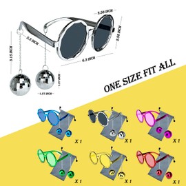POPCIEL 6 Pack Retro Disco Ball Sunglasses Novelty Glasses, Costume Sunglasses Funny Party Sunglasses for Women Man
