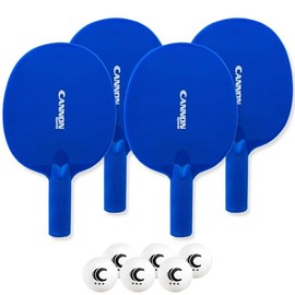 Cannon Sports Unbreakable Table Tennis Paddle Set - 4 Rackets with 6 Pack of 3-Star Table Tennis Balls – Portable Set for 4 Players (4 Royal Blue Paddles + 6 White Balls)