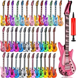 40 Pack Inflatable Guitar Blow up Guitar Bulk Fake Party Prop Inflatable Rock Star Guitars with Air Pump for 80s 90s Themed Carnival Birthday Party Favor