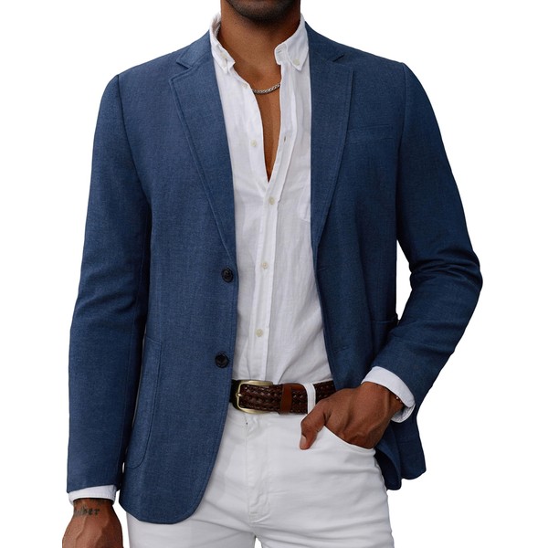 Mens Casula Sport Coat Casual Blazer One Button Business Suit Jacket for Wedding Bridegroom Tuxedos Denim Blue XL