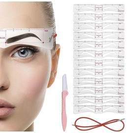12 Pairs of Eyebrow Stencils + Eyebrow Shaper + Holder, Set for Perfect Brow Styling without prior knowledge