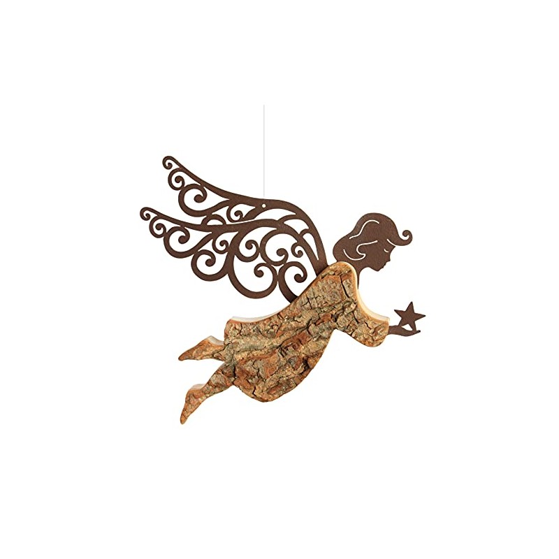 Thankgoods Wooden Angel Figurine with Rust Wings - Heavenly Messenger