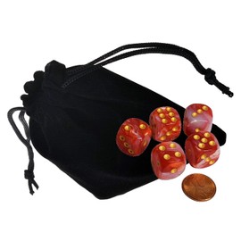 Set of (5) 16mm Dice Pearlized Round Cornered with Black Velvet Cloth Pouch Bag (Red/White)