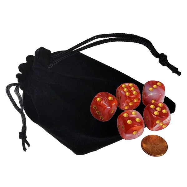 Set of (5) 16mm Dice Pearlized Round Cornered with Black