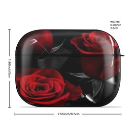 Generic Case Cover for AirPods Pro Red Rose and Black Leaf Flowers Full Body Protection Case Earphone Earset Case Hard PC Cover