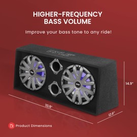 Pyle 12" Dual Subwoofer Box System - 600-Watt Slim Mount Truck Audio Subwoofer Box - Rear Vented Design with Built-in Illuminating LED Lights, 2x600 Watts Max Power
