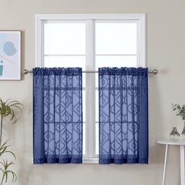 Lecloud Wasa - Juego de 2 paneles de cortina transparente azul marino, textura jacquard de 36 pulgadas, cortinas cortas para cocina, recámara, sala de estar, ventanas, 42 pulgadas de ancho x 36