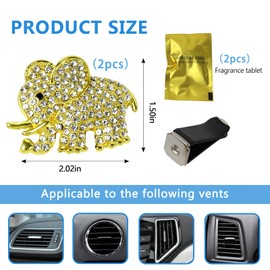 Wogomz 2PCS Bling Car Air Vent Clip, Crystal Elephant Car Air Freshener Vent Clips, Sparkly Rhinestone Car Air Conditioning Outlet Clip Charm Decoration, Universal for Women Girls (Golden)