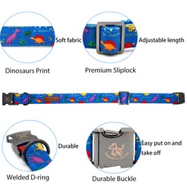 Elegant little tail Dog Collar, Blue Dinosaurs Pattern Pet Collar Durable Cute Dog Collars Male or Female Pet Gift Adjustable Dog Collar for Small Dogs