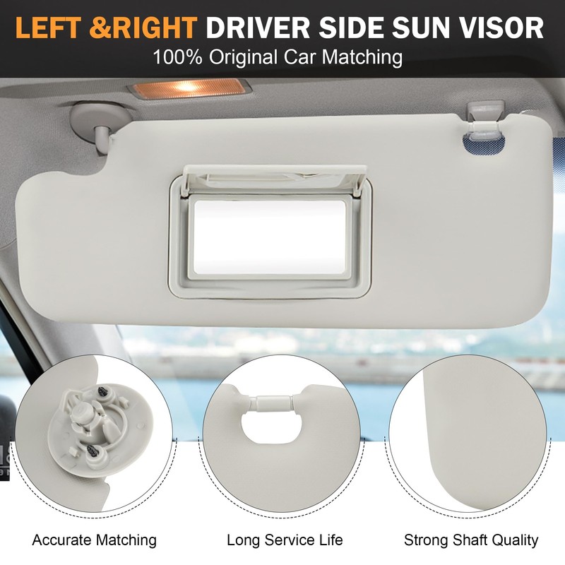 Left Driver Right Passenger Side Gray Sun Visor fit for