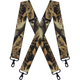 L04AYABY Yellow Camo Suspenders for Men Heavy Duty Hiking Mens Suspender Snap Hooks X-Back 2 Inch Ski Pants Suspender
