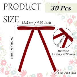 30 Pcs Christmas Velvet Bows Twist Tie Bows for Christmas Tree Rustic Crafts Gift Bows Vintage Velvet Ribbon Bows for Xmas Home Outdoor Indoor (Burgundy)