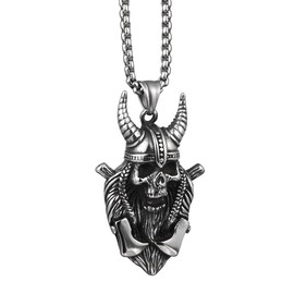 Punk Rock Alloy Pendant Necklace with 23.6'' inches Stainless Steel Link Chain for Men Women Anchor Skull Eye of Horus Satan Goat Head Wolf Head Pentagram Angel Wings Cross Dragon Viking Snake