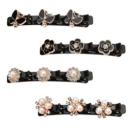 Fancy Pearl Braided Hair Clips for Women 4Pcs Butterfly Flower Hair Barrettes for Girls Sparkling Rhinestone Hair Accessories Crystal Long Hair Styling Clip Set Elegant Hair Pins