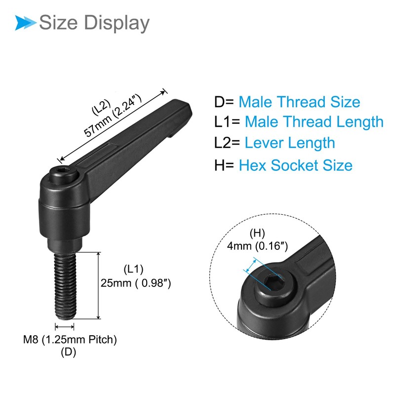 CoCud Clamp Lever Handle M8 x 25mm Male Thread Adjustable