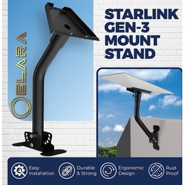 Generic Gen 3 Mount for Starlink, Starlink Mounting Kit, Wall/Roof/Pole Mount, Metal Frame, Black