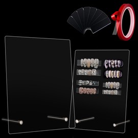 2PCS Nail Art Display Board, Acrylic False Nail Tips Sample Display Nails Colors Sample Display Stand with 50pcs Small Display tips and double side tape for Salon Nails Art Practice (2pcs large)